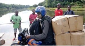 Delivery of books by motorbike